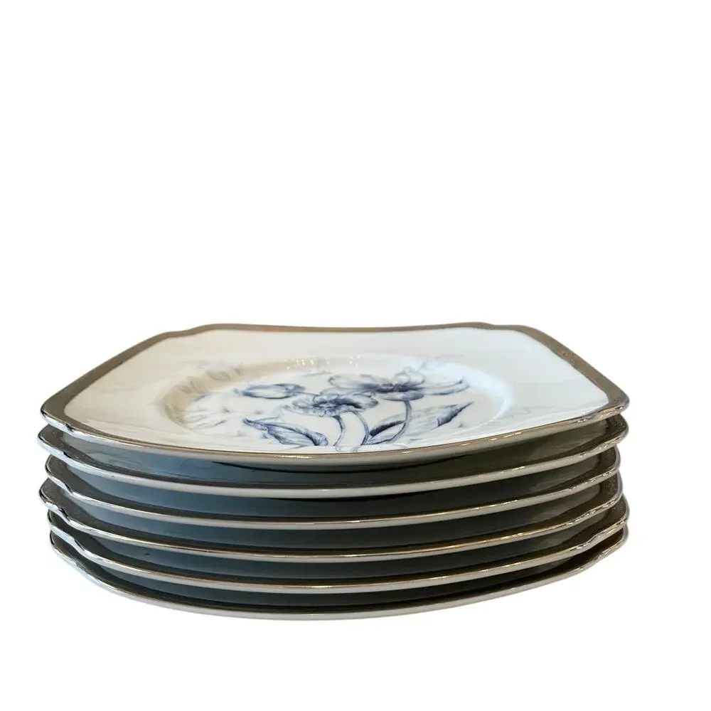6 Charter Club Fashion Buffet Platinum Blue Floral Salad Plates 8.5in for Macy's